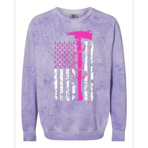 Firefighter Breast Cancer Awareness USA Flag Pink Ribbon Colorblast Crewneck Sweatshirt