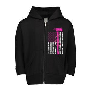 Firefighter Breast Cancer Awareness USA Flag Pink Ribbon Toddler Zip Fleece Hoodie