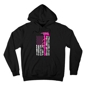 Firefighter Breast Cancer Awareness USA Flag Pink Ribbon Hoodie