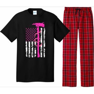 Firefighter Breast Cancer Awareness USA Flag Pink Ribbon Pajama Set