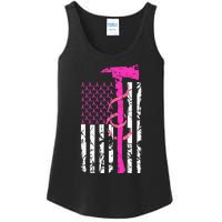 Firefighter Breast Cancer Awareness USA Flag Pink Ribbon Ladies Essential Tank