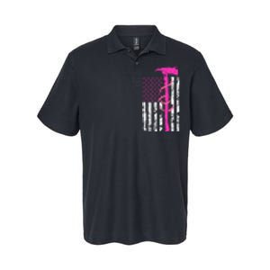 Firefighter Breast Cancer Awareness USA Flag Pink Ribbon Softstyle Adult Sport Polo