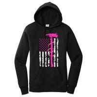 Firefighter Breast Cancer Awareness USA Flag Pink Ribbon Women's Pullover Hoodie