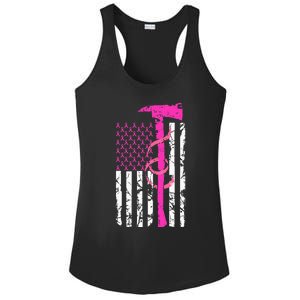 Firefighter Breast Cancer Awareness USA Flag Pink Ribbon Ladies PosiCharge Competitor Racerback Tank