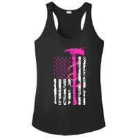 Firefighter Breast Cancer Awareness USA Flag Pink Ribbon Ladies PosiCharge Competitor Racerback Tank