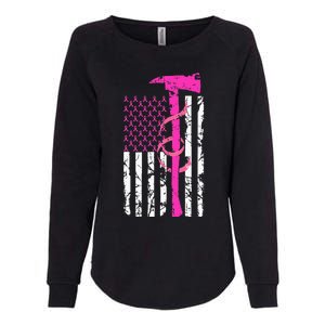 Firefighter Breast Cancer Awareness USA Flag Pink Ribbon Womens California Wash Sweatshirt