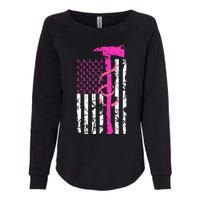 Firefighter Breast Cancer Awareness USA Flag Pink Ribbon Womens California Wash Sweatshirt