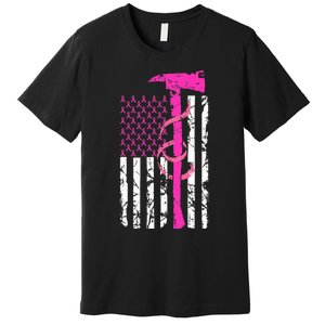 Firefighter Breast Cancer Awareness USA Flag Pink Ribbon Premium T-Shirt