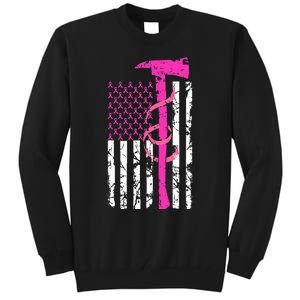 Firefighter Breast Cancer Awareness USA Flag Pink Ribbon Tall Sweatshirt