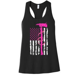 Firefighter Breast Cancer Awareness USA Flag Pink Ribbon Women's Racerback Tank