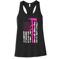 Firefighter Breast Cancer Awareness USA Flag Pink Ribbon Women's Racerback Tank