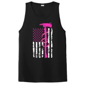 Firefighter Breast Cancer Awareness USA Flag Pink Ribbon PosiCharge Competitor Tank