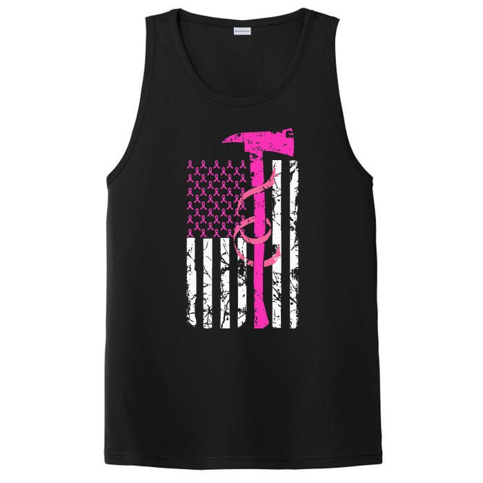 Firefighter Breast Cancer Awareness USA Flag Pink Ribbon PosiCharge Competitor Tank