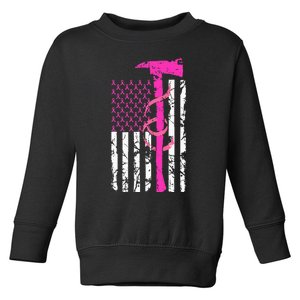 Firefighter Breast Cancer Awareness USA Flag Pink Ribbon Toddler Sweatshirt