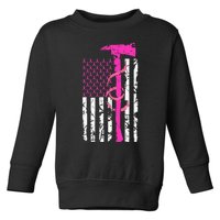 Firefighter Breast Cancer Awareness USA Flag Pink Ribbon Toddler Sweatshirt