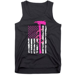 Firefighter Breast Cancer Awareness USA Flag Pink Ribbon Tank Top