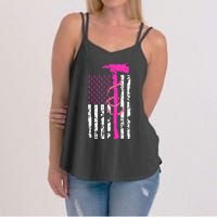 Firefighter Breast Cancer Awareness USA Flag Pink Ribbon Women's Strappy Tank