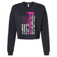 Firefighter Breast Cancer Awareness USA Flag Pink Ribbon Cropped Pullover Crew