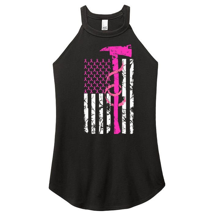 Firefighter Breast Cancer Awareness USA Flag Pink Ribbon Women's Perfect Tri Rocker Tank