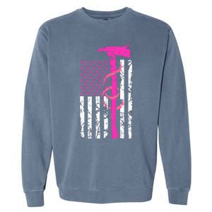 Firefighter Breast Cancer Awareness USA Flag Pink Ribbon Garment-Dyed Sweatshirt