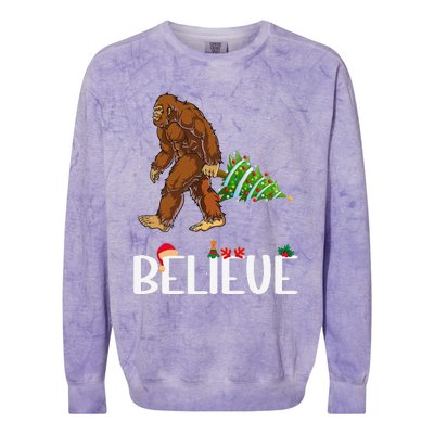 Funny Bigfoot Christmas Tree Lights Funny Sasquatch Believe Colorblast Crewneck Sweatshirt