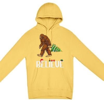 Funny Bigfoot Christmas Tree Lights Funny Sasquatch Believe Premium Pullover Hoodie