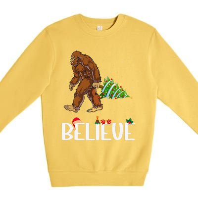 Funny Bigfoot Christmas Tree Lights Funny Sasquatch Believe Premium Crewneck Sweatshirt