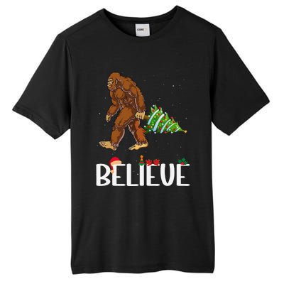 Funny Bigfoot Christmas Tree Lights Funny Sasquatch Believe Tall Fusion ChromaSoft Performance T-Shirt