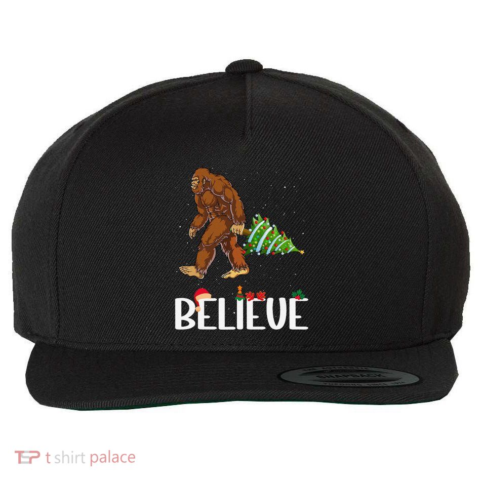 Funny Bigfoot Christmas Tree Lights Funny Sasquatch Believe Wool Snapback Cap