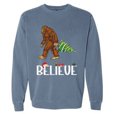 Funny Bigfoot Christmas Tree Lights Funny Sasquatch Believe Garment-Dyed Sweatshirt