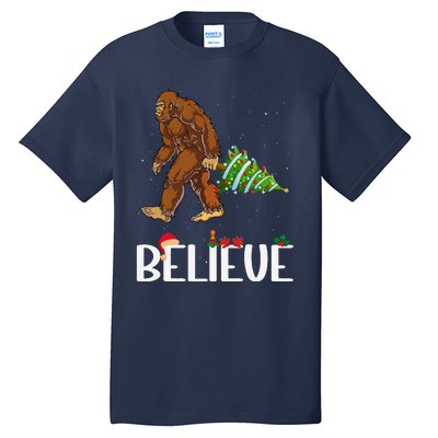 Funny Bigfoot Christmas Tree Lights Funny Sasquatch Believe Tall T-Shirt