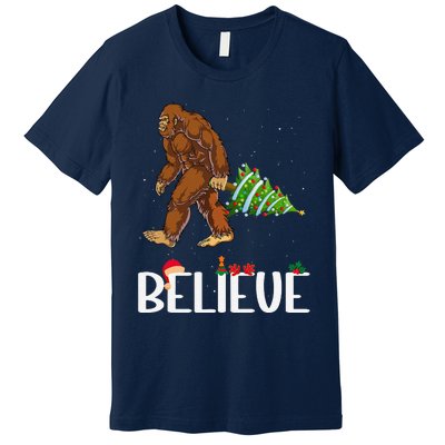 Funny Bigfoot Christmas Tree Lights Funny Sasquatch Believe Premium T-Shirt