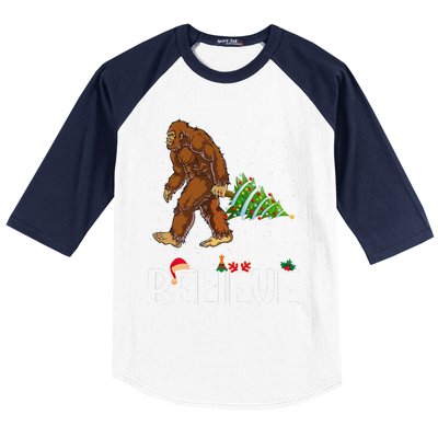 Funny Bigfoot Christmas Tree Lights Funny Sasquatch Believe Baseball Sleeve Shirt