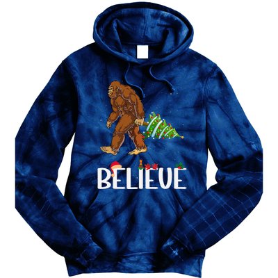 Funny Bigfoot Christmas Tree Lights Funny Sasquatch Believe Tie Dye Hoodie