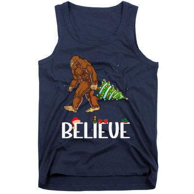 Funny Bigfoot Christmas Tree Lights Funny Sasquatch Believe Tank Top