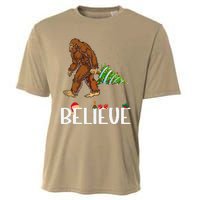 Funny Bigfoot Christmas Tree Lights Funny Sasquatch Believe Cooling Performance Crew T-Shirt