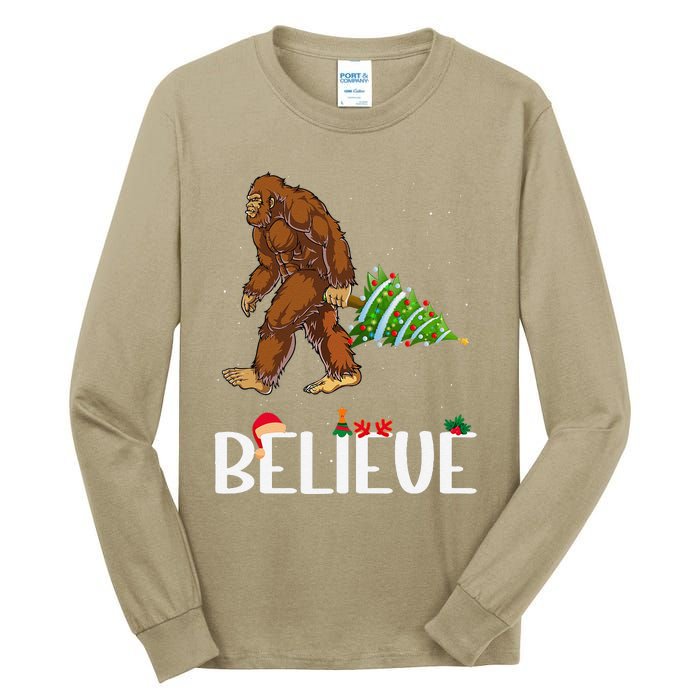 Funny Bigfoot Christmas Tree Lights Funny Sasquatch Believe Tall Long Sleeve T-Shirt