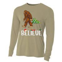 Funny Bigfoot Christmas Tree Lights Funny Sasquatch Believe Cooling Performance Long Sleeve Crew