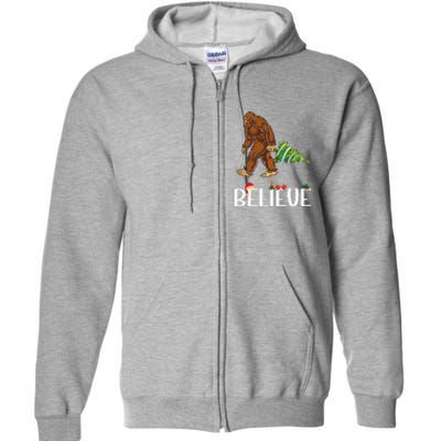 Funny Bigfoot Christmas Tree Lights Funny Sasquatch Believe Full Zip Hoodie