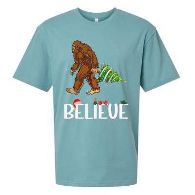 Funny Bigfoot Christmas Tree Lights Funny Sasquatch Believe Sueded Cloud Jersey T-Shirt