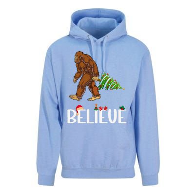 Funny Bigfoot Christmas Tree Lights Funny Sasquatch Believe Unisex Surf Hoodie