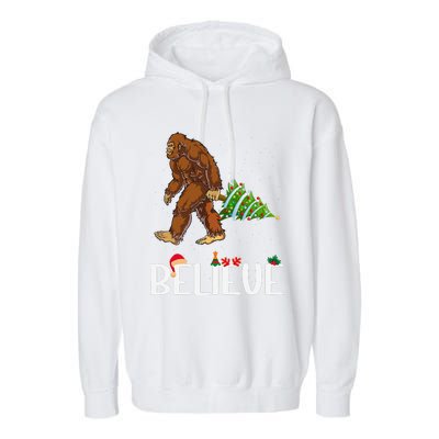 Funny Bigfoot Christmas Tree Lights Funny Sasquatch Believe Garment-Dyed Fleece Hoodie