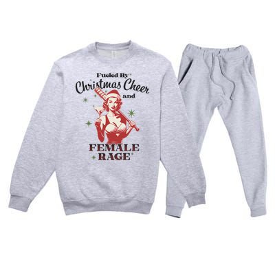 Fueled By Christmas Cheer And Female Rage Funny Liberal Premium Crewneck Sweatsuit Set