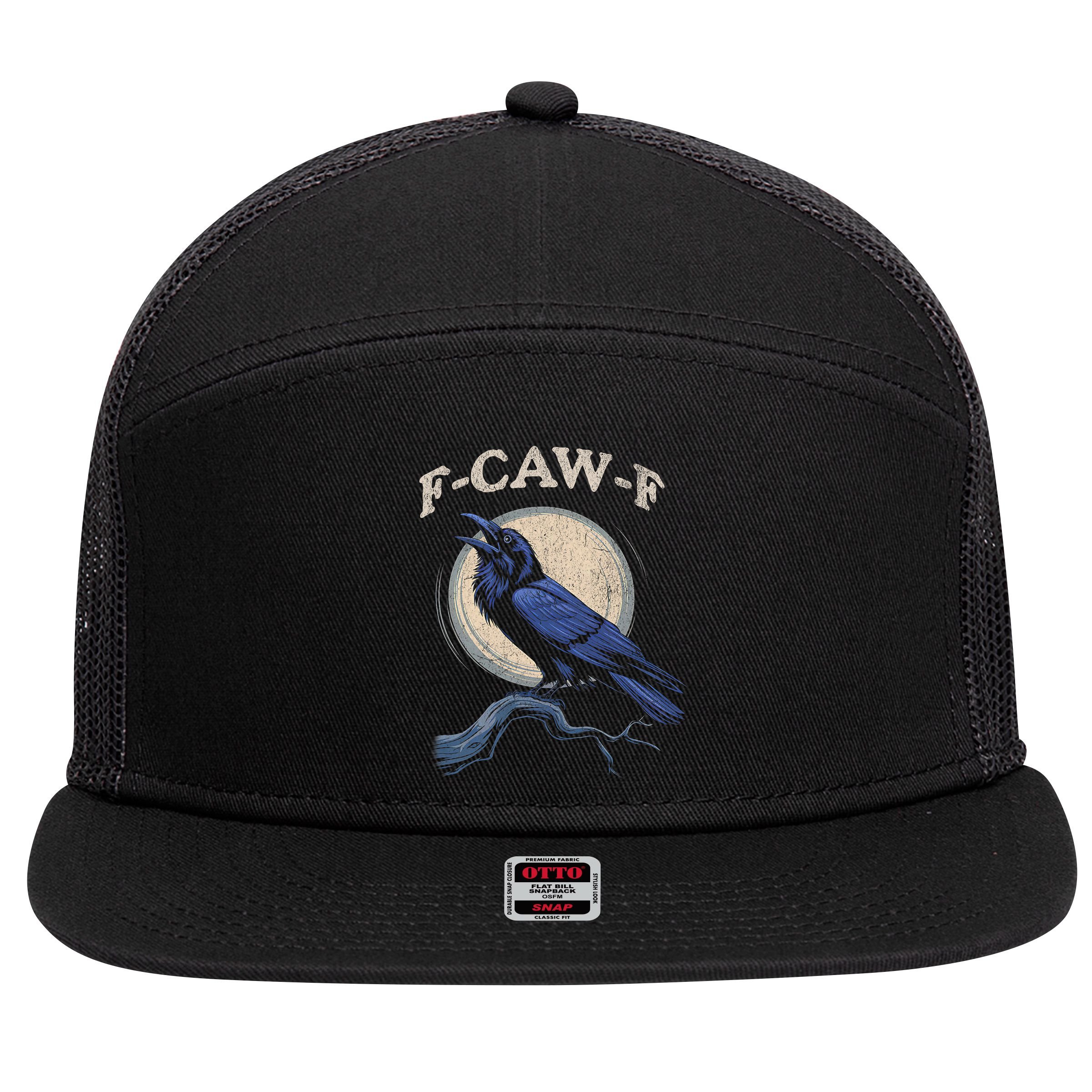 Funny Black Crow F-Caw-F Crow Lover  7 Panel Mesh Trucker Snapback Hat