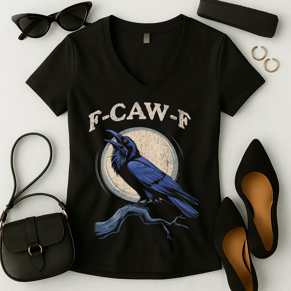 Funny Black Crow F-Caw-F Crow Lover  Women's V-Neck T-Shirt