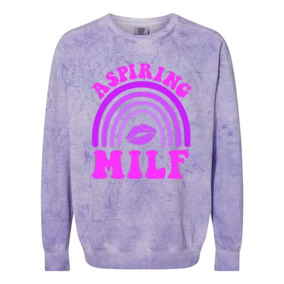 Funny Breast Cancer Aspiring Milf Retro Rainbow Colorblast Crewneck Sweatshirt