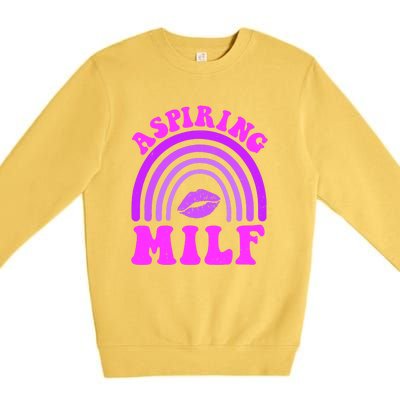 Funny Breast Cancer Aspiring Milf Retro Rainbow Premium Crewneck Sweatshirt