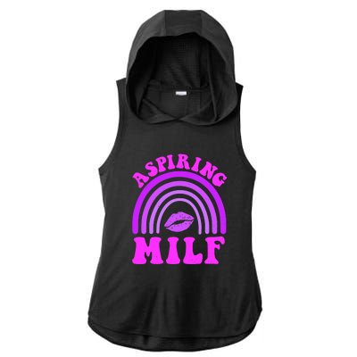 Funny Breast Cancer Aspiring Milf Retro Rainbow Ladies PosiCharge Tri-Blend Wicking Draft Hoodie Tank