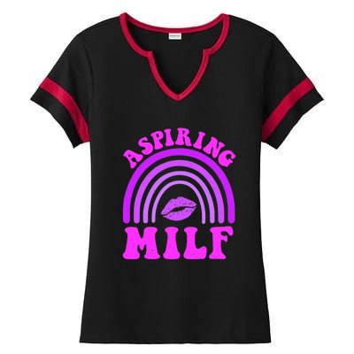 Funny Breast Cancer Aspiring Milf Retro Rainbow Ladies Halftime Notch Neck Tee