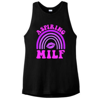 Funny Breast Cancer Aspiring Milf Retro Rainbow Ladies PosiCharge Tri-Blend Wicking Tank